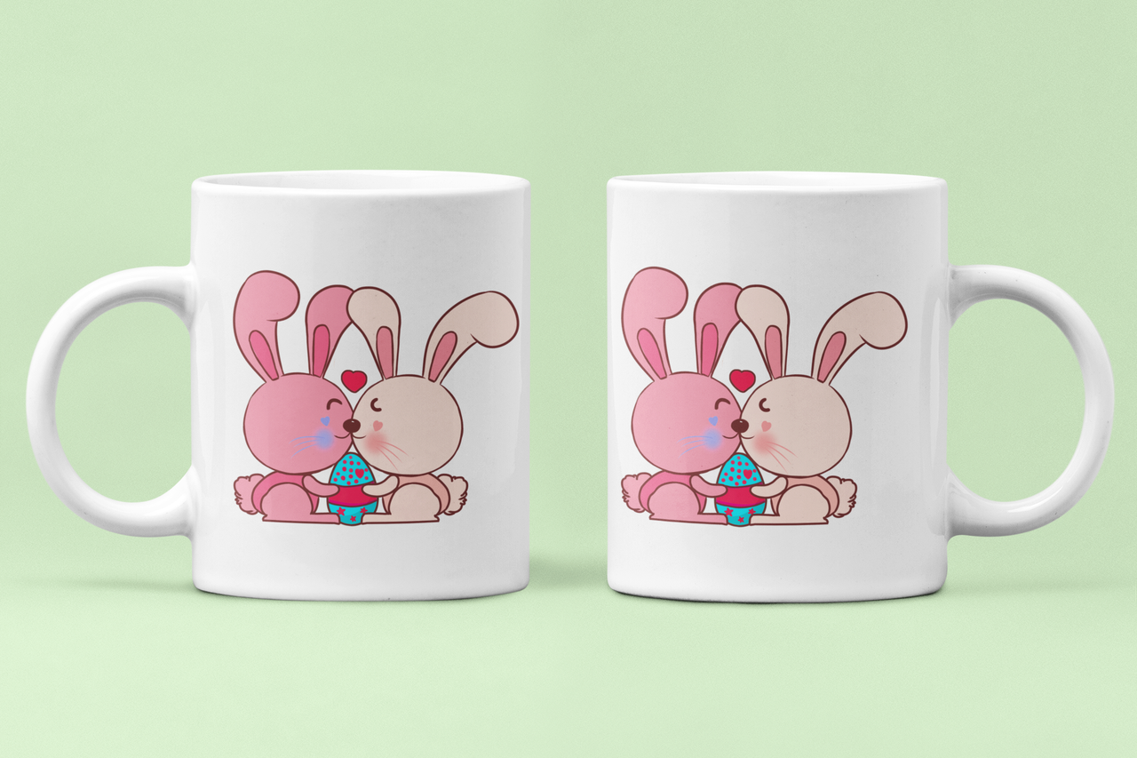 Чашки парные Зайчики праздничные для влюбленных 330 мл Белый (ВЛ211Ч)