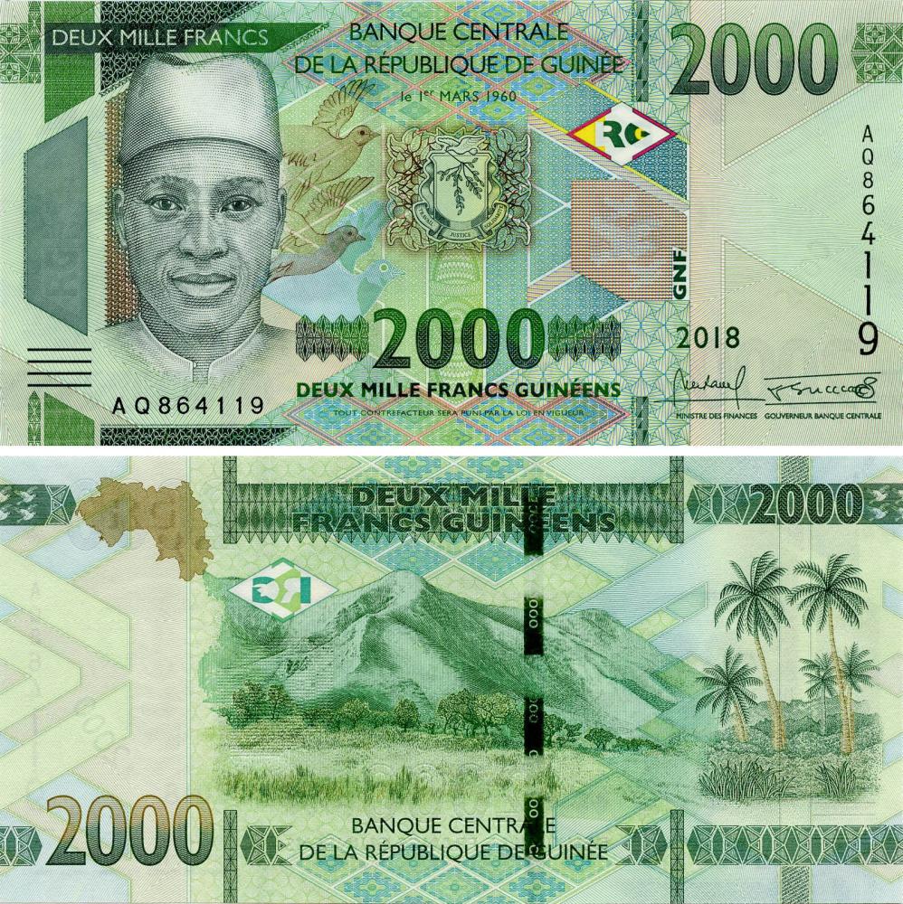 Коллекционная банкнота Гвинея 2000 франков 2018 UNC Pnew (Б11099)