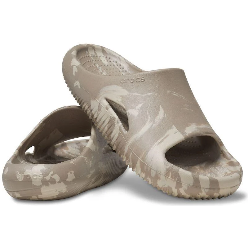 Шльопанці чоловічі утеплені Crocs Mellow Marbled Slide Mushroom Cobblestone р. 45-46 Бежевий (11408)