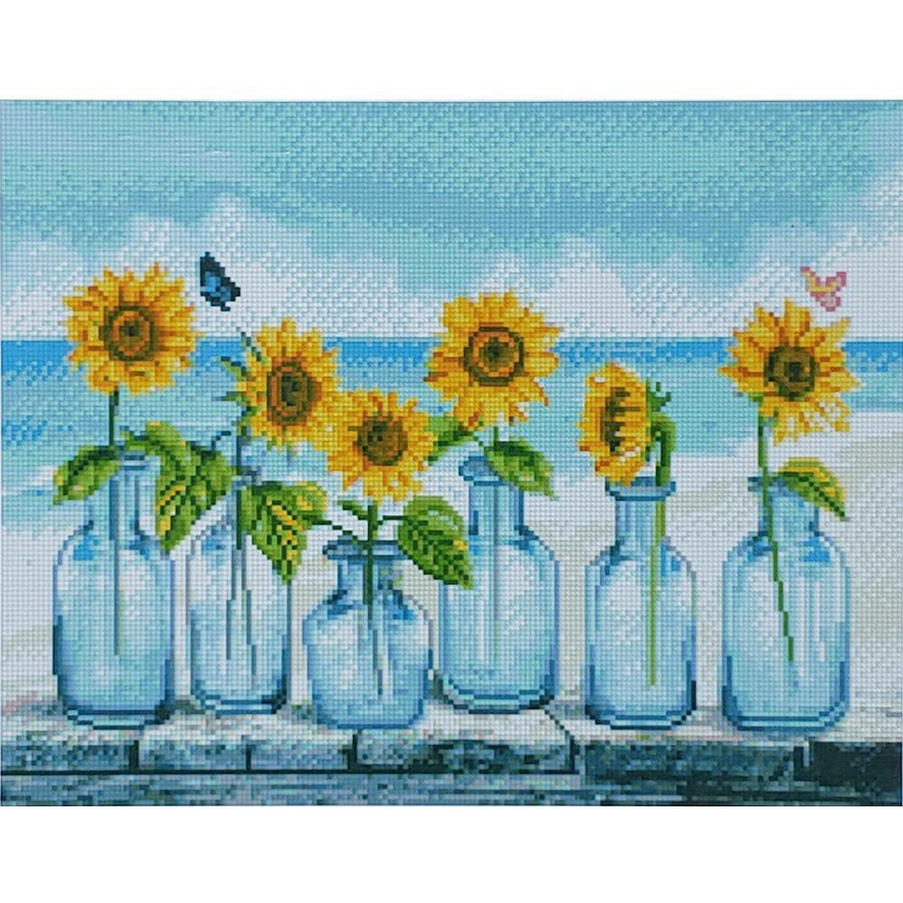 Алмазная мозаика Strateg Подсолнечники в кувшинах 40х50 см (D0001)