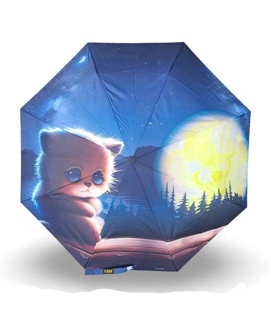 Зонт женский полуавтомат Fiaba F23-028 на 8 спиц с котом Синий