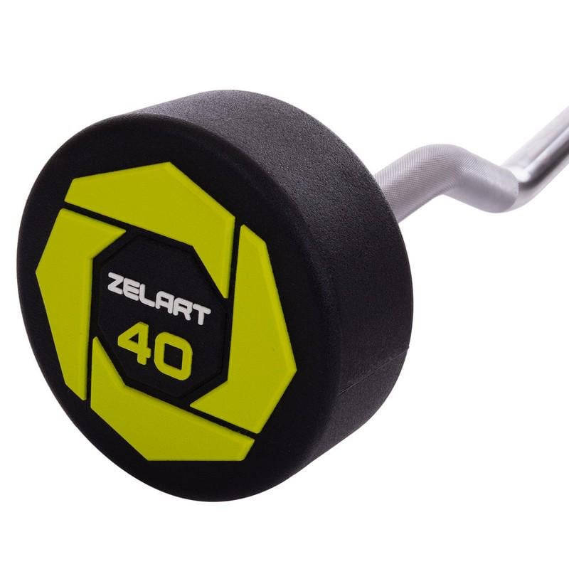 Штанга фіксована вигнута Urethane Barbell Zelart TA-2690 40 кг Зелено-чорний (58363127) - фото 3