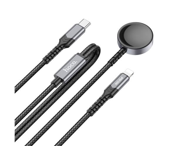 Устройство беспроводное зарядное Hoco CW54 2в1 для iWatch 2,5W и зарядный кабель для iPhone PD20W 3A 1,2 м Black