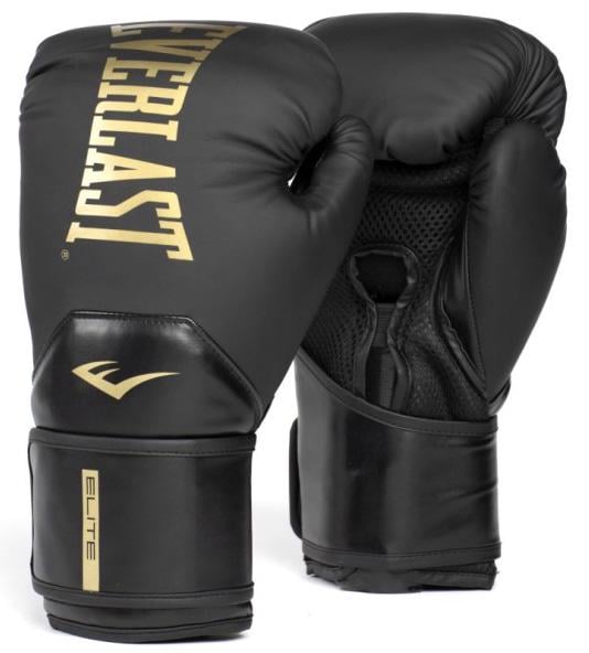 Боксерские перчатки Everlast ELITE 2 BOXING GLOVES Уни 16 унций Черный/Золотой