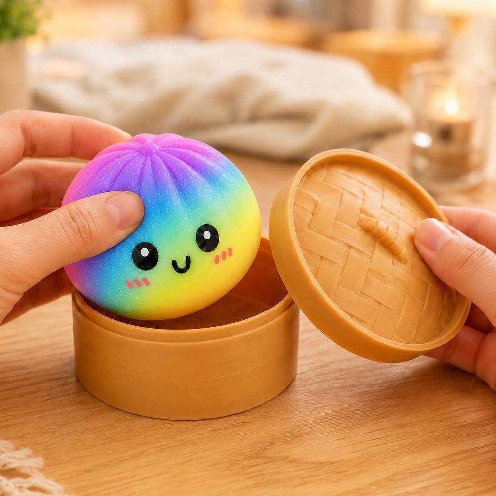 Антистресс-игрушка Bun Rainbow Mystery Squishy Dumpling Пельмень 10 см Радужный