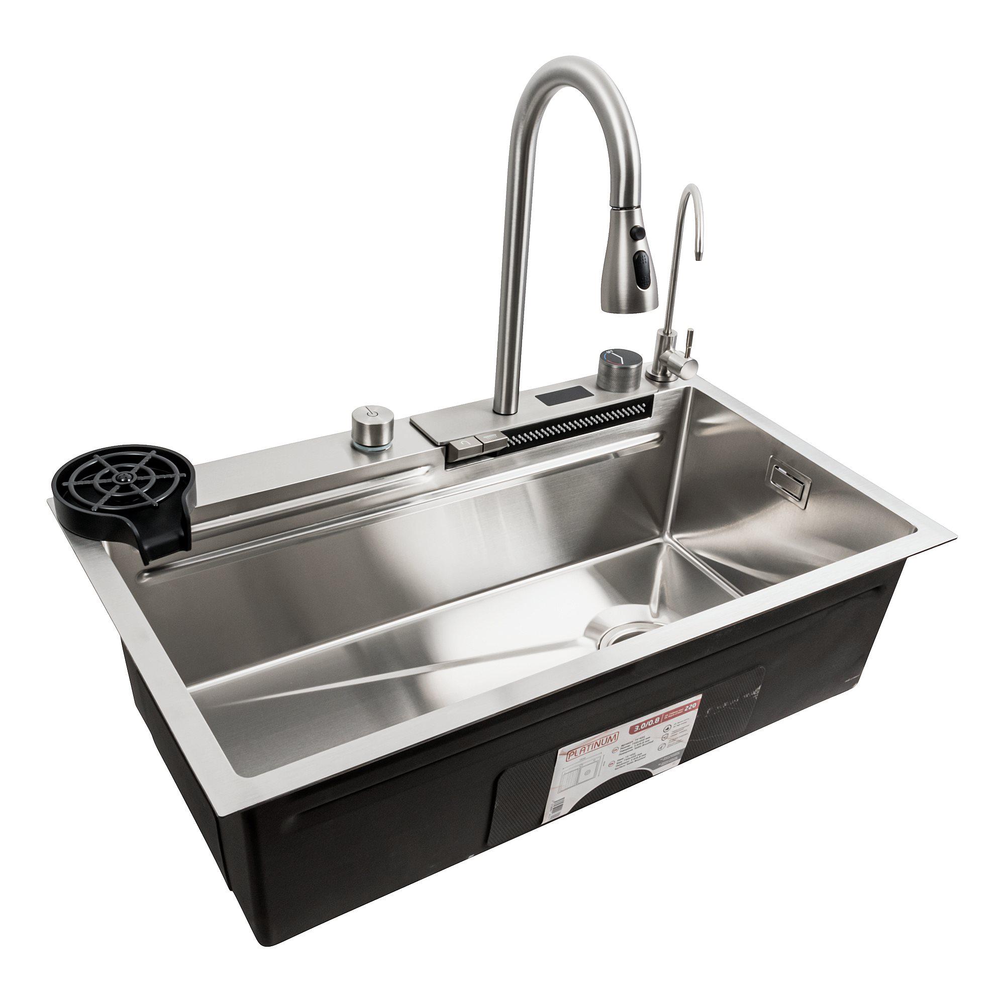 Мойка кухонная Platinum Handmade Водопад 75х45G сатин - фото 2 Мойка кухонная Platinum Handmade Водопад 75х45G сатин - фото 2