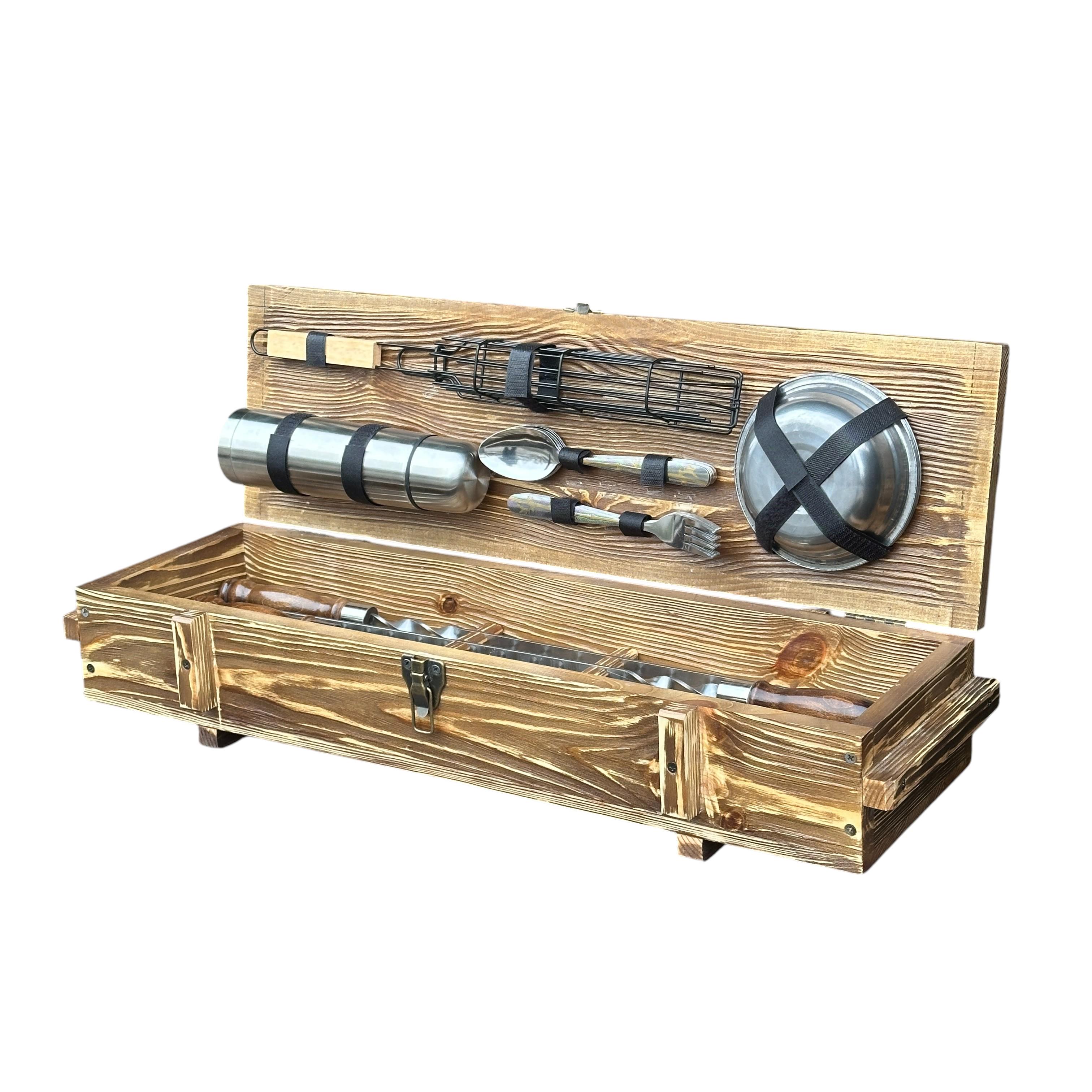 Набор шампуров и аксессуаров Mzavod Комбат из нержавеющей стали в деревянном кейсе 740x250x200 мм 26 пр. (136-17-1192010000800)