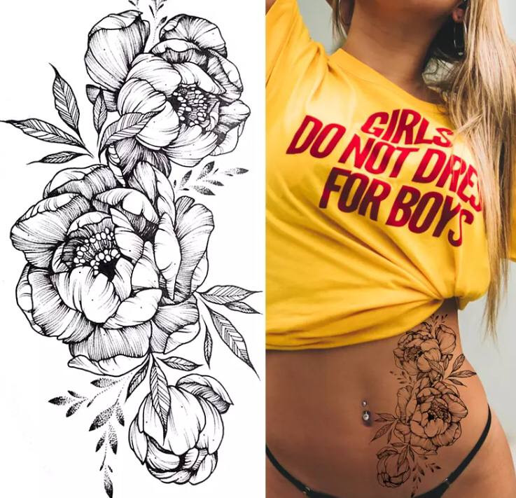 Тату тимчасове водостійке 3D велике Красиві півонії BK-045 18х9 см (4419450) - фото 2