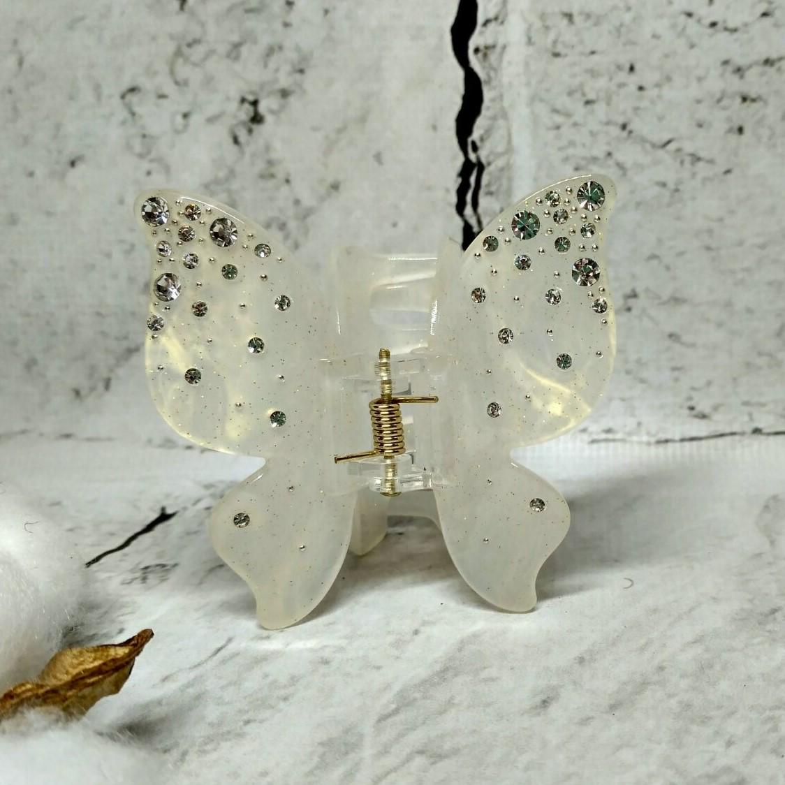 Краб для волос Бабочка перламутр меняет цвет на солнце заколка зажим 6,3х6,3 см Кремовый (12918-2)