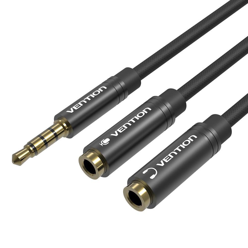 Кабель-сплиттер для наушников и микрофона Vention Jack 3,5 мм 0,3 м Черный (BBMBY)