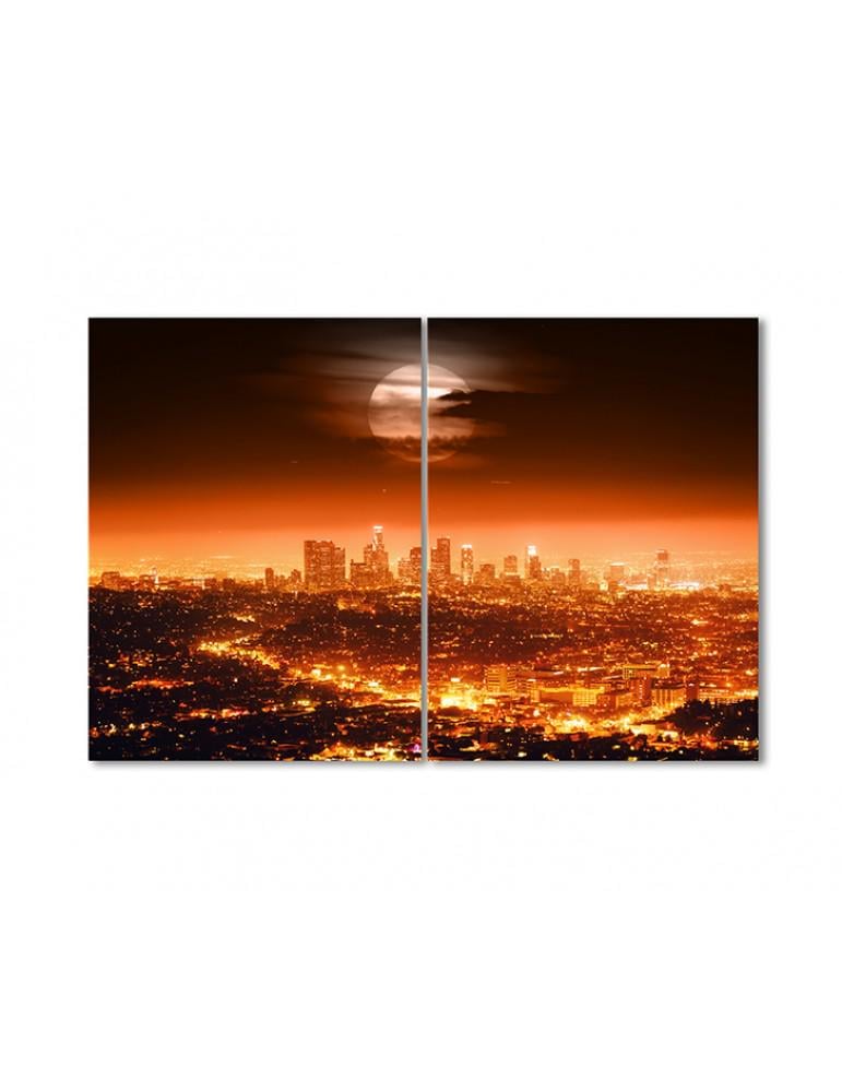 Картина модульная Полная луна над ночным городом 2 модуля 30х45 см