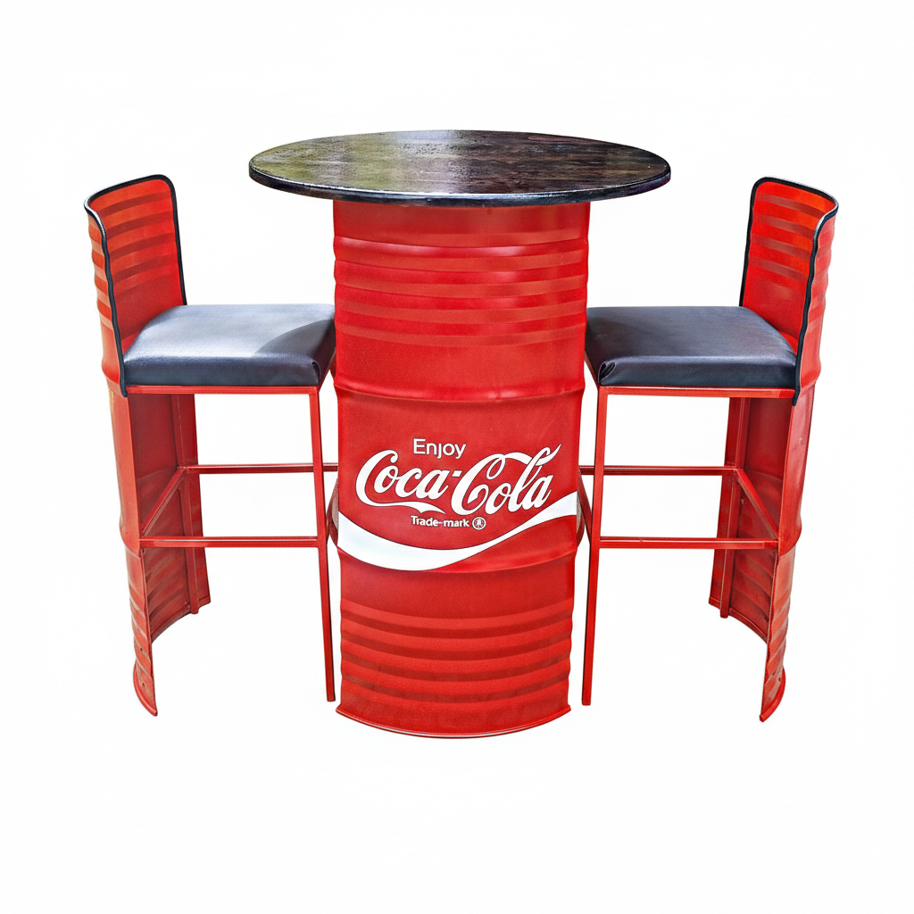 Барный стол из металлической бочки Coca Cola с барными стульями (32503420)