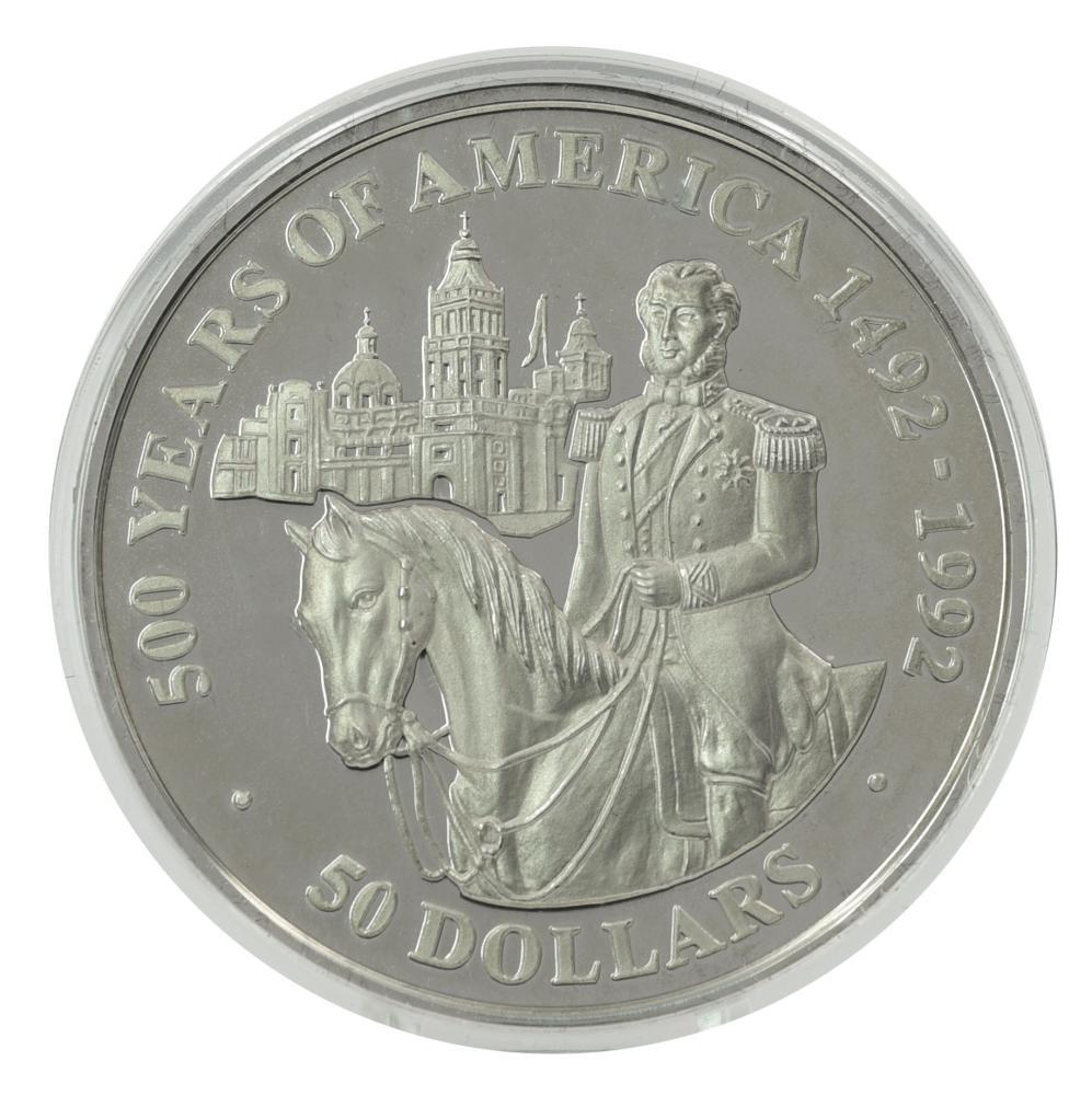 Коллекционная монета Острова Кука 50 долларов 1991 серебро Proof 500 лет Открытию Америки-Император Максимилиан I (М22614)
