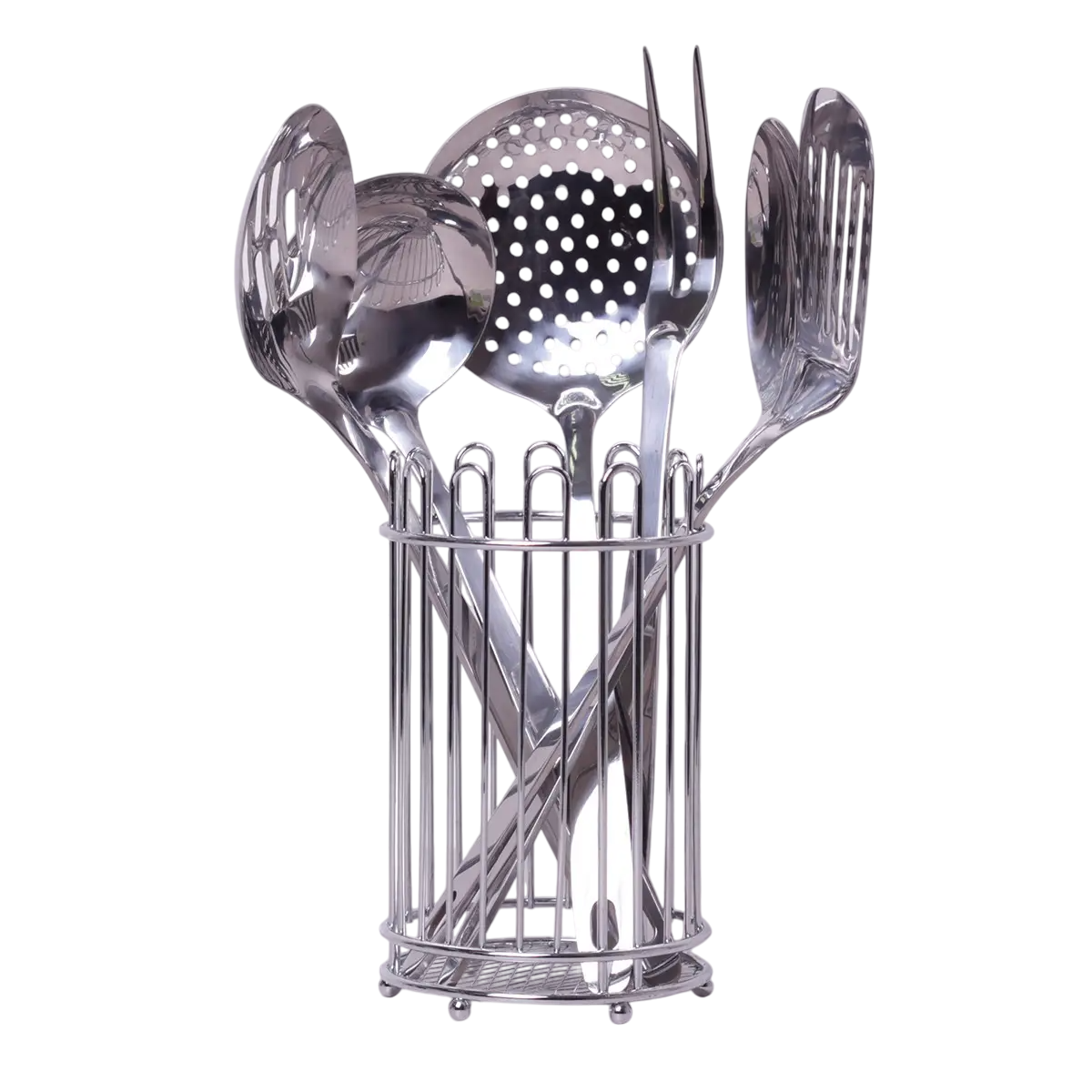 Комплект настольных кухонных принадлежностей Kamille KM-5233 на 7 предметов из нержавеющей стали с подставкой Серебряный (124-84-5233)