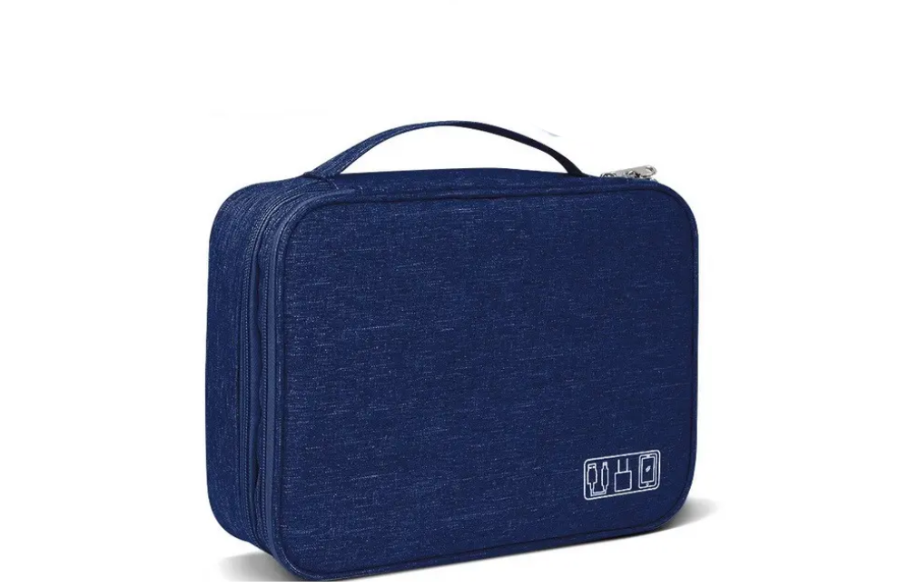 Косметический органайзер с перегородками и двумя отделениями 27х20х11 см Синий (ОКД-25-3)