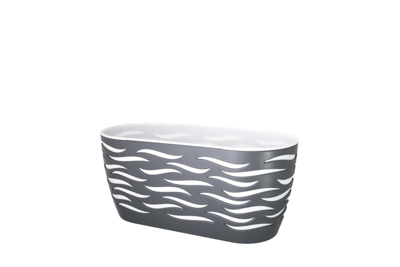 Горщик для квітів Form-Plastic Цукру DUO ОВАЛ з вкладкою 6 л 16х15х34 см Бетон/Білий