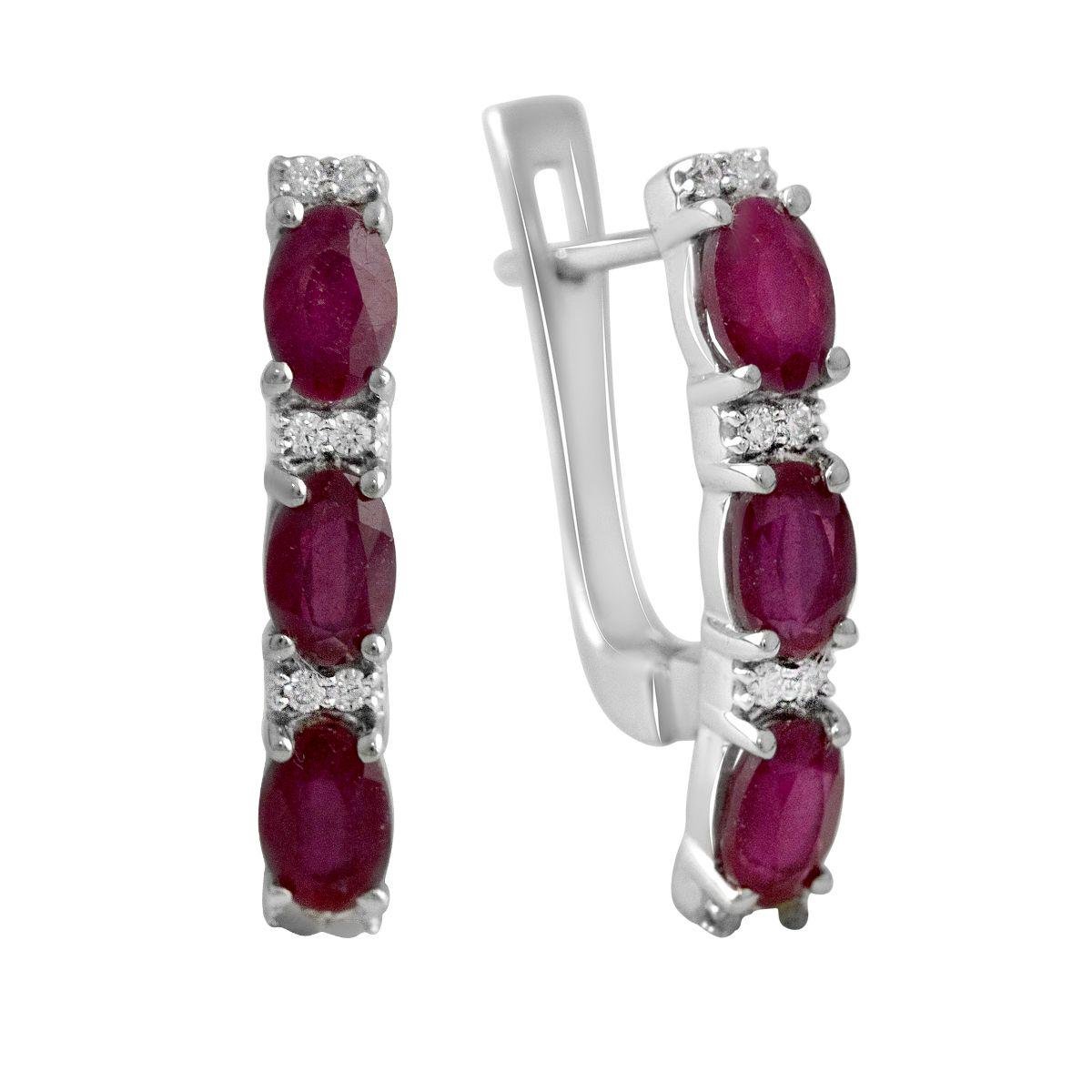 Серьги серебряные с натуральными рубинами и фианитами