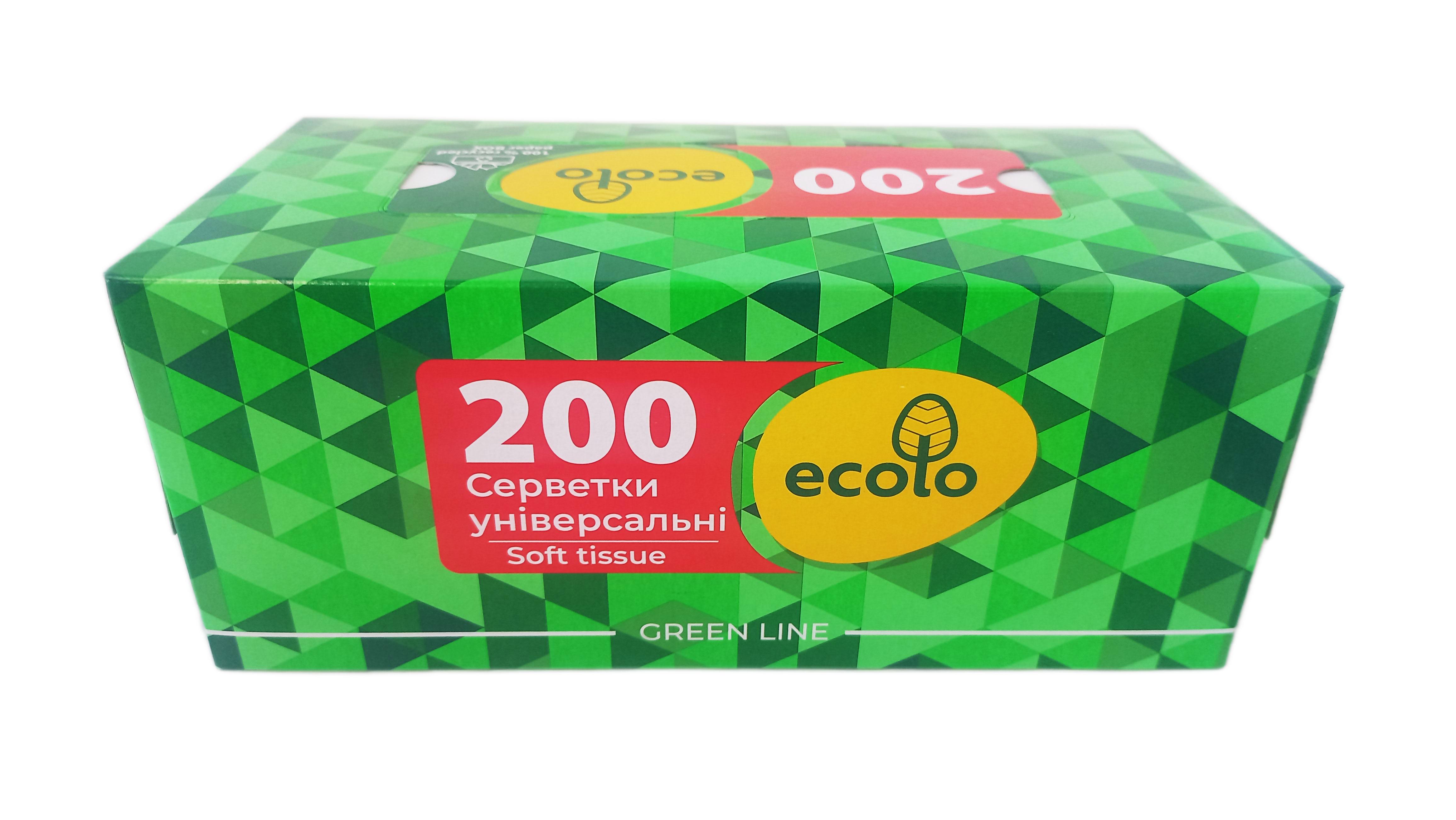 Салфетки косметические Ecolo 2-х слойные 20x20 см 200 шт. (129718)