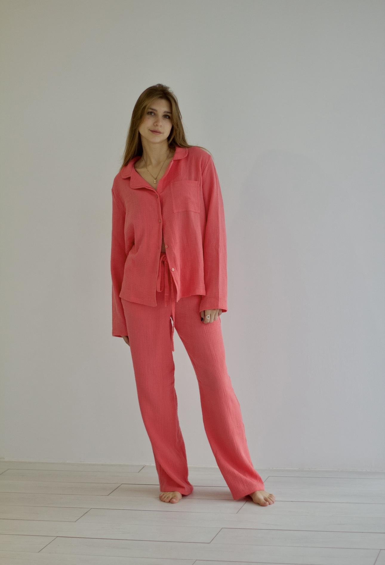 Піжама муслінова штани та сорочка S/M Рожевий