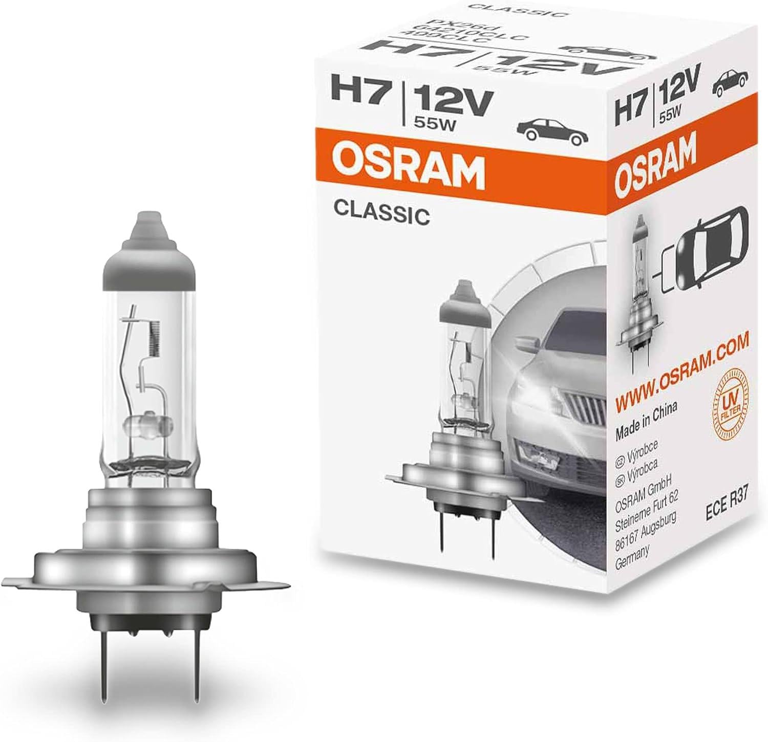 Автомобильная лампа OSRAM Classic H7 12V 55W PX26D для главных фар (12/1148)