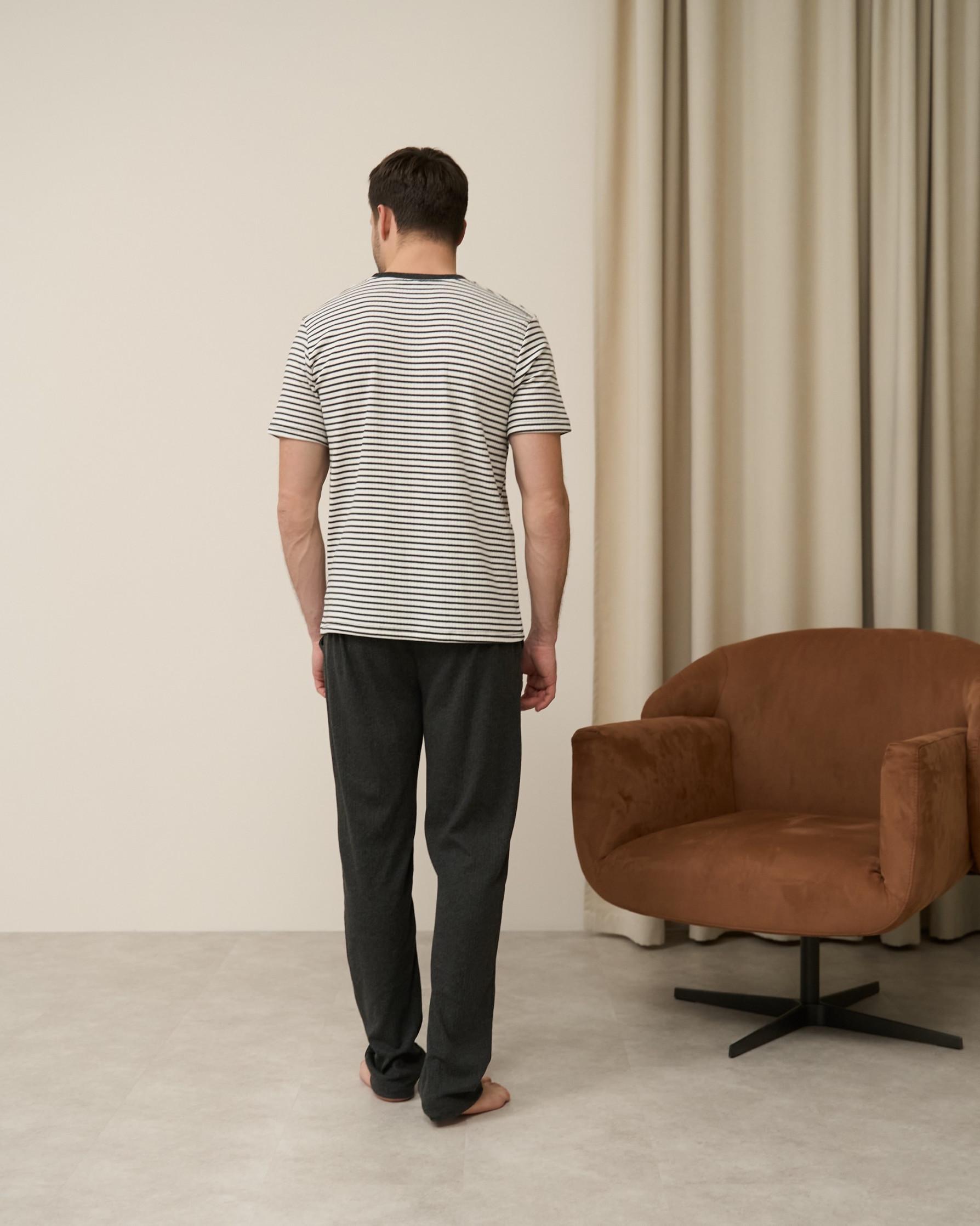 Піжама чоловіча Nicoletta 93511k футболки в смужку і штани в рубчик L Темно-сірий (93511) - фото 6