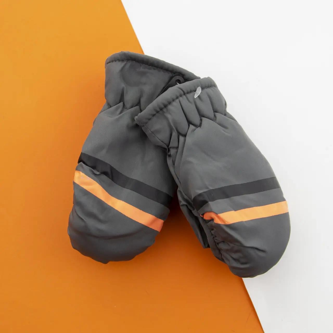 Перчатки для мальчиков болоневые лыжные на резинке с полосками 2-4 года р. 11 Серый (22-12-56)