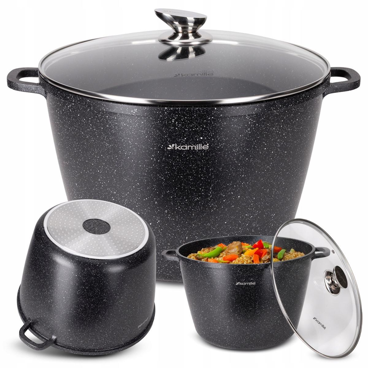 Кастрюля глубокая со стеклянной крышкой и антипригарным покрытием Kamille КМ-4487 из литого алюминия 14 л Черный мрамор (150-84-4487) - фото 4 Кастрюля глубокая со стеклянной крышкой и антипригарным покрытием Kamille КМ-4487 из литого алюминия 14 л Черный мрамор (150-84-4487) - фото 4