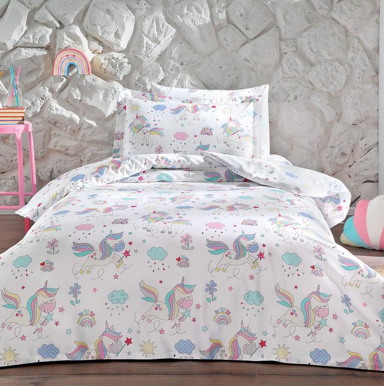 Комплект постельного белья подростковый Tivolyo Home Unicorn делюкс сатин полуторный (27843648)