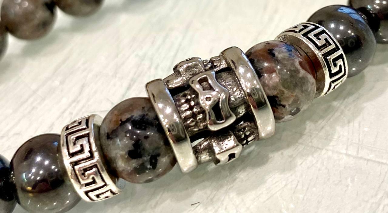 Браслет LITAURS из натуральных камней лабрадорит/гематит с металлическими вставками L 18-21 см (241212-1) - фото 5