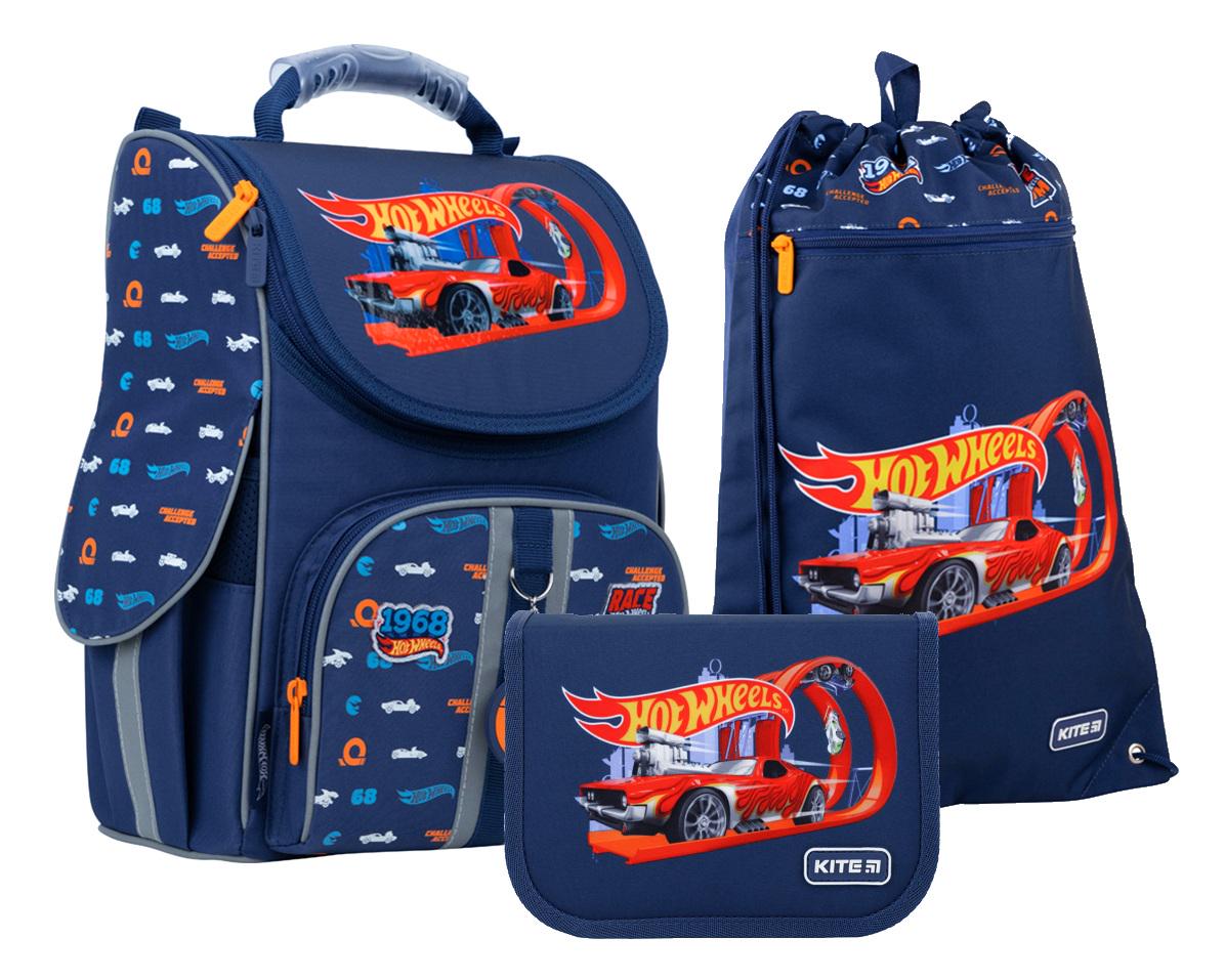 Шкільний набір Kite Education Hot Wheels рюкзак каркасний/пенал/сумка для взуття (202237)