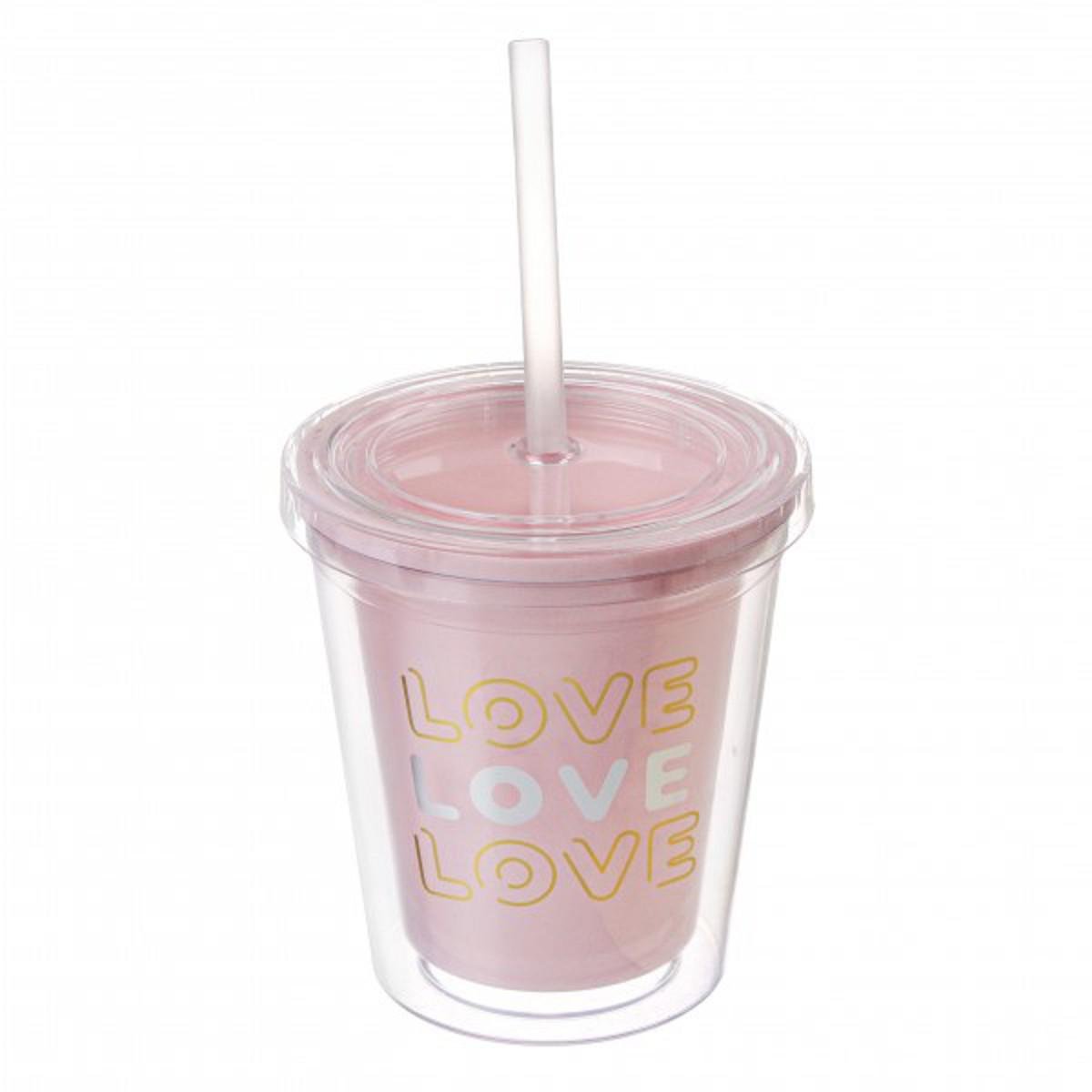 Стакан Love акриловий з подвійними стінками та трубочкою 350 мл (69-878)