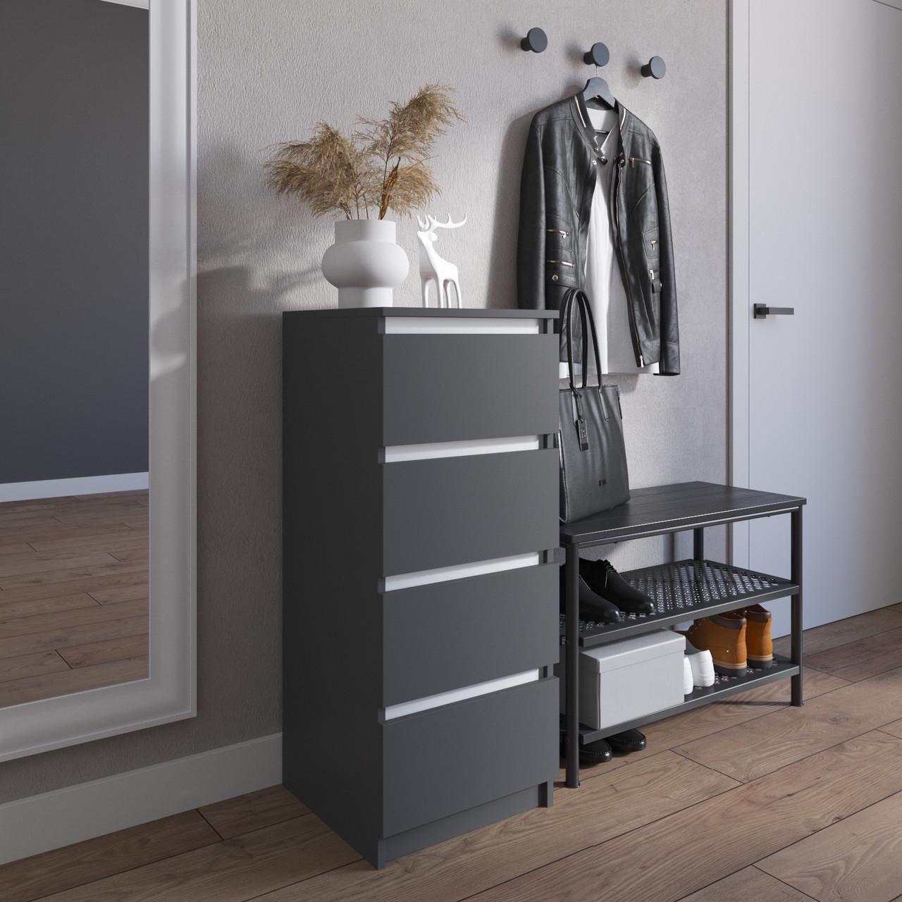 Комод з шухлядами Вайс R-17 40х40х98 см Антрацит/Білі планки (30370876) - фото 1 Комод з шухлядами Вайс R-17 40х40х98 см Антрацит/Білі планки (30370876) - фото 1