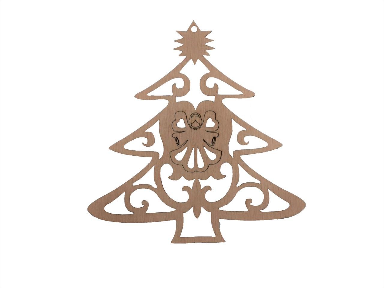 Елочная игрушка из дерева Ангел и елка 10х10 см (1300223431)