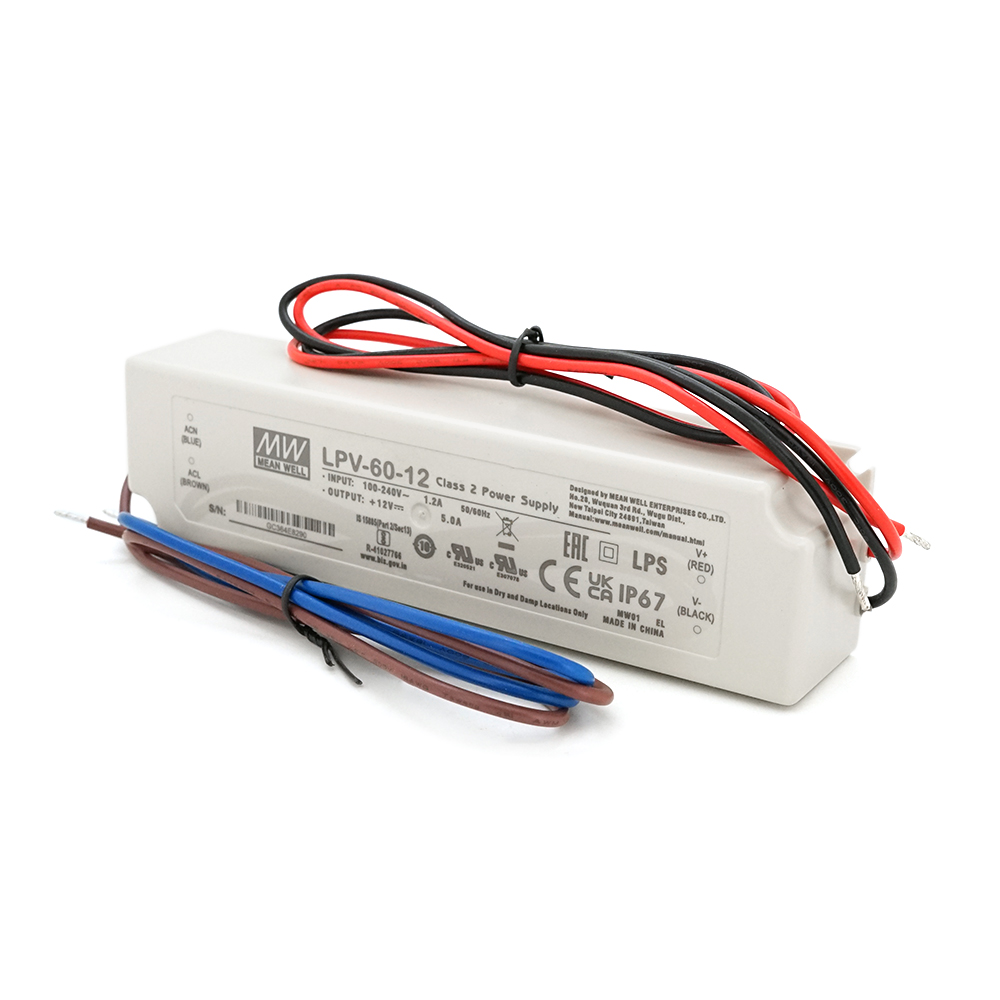 Блок питания импульсный Mean Well LPV-60-12 герметичный для освещения влагозащищенный 12 В 5 А (32313)