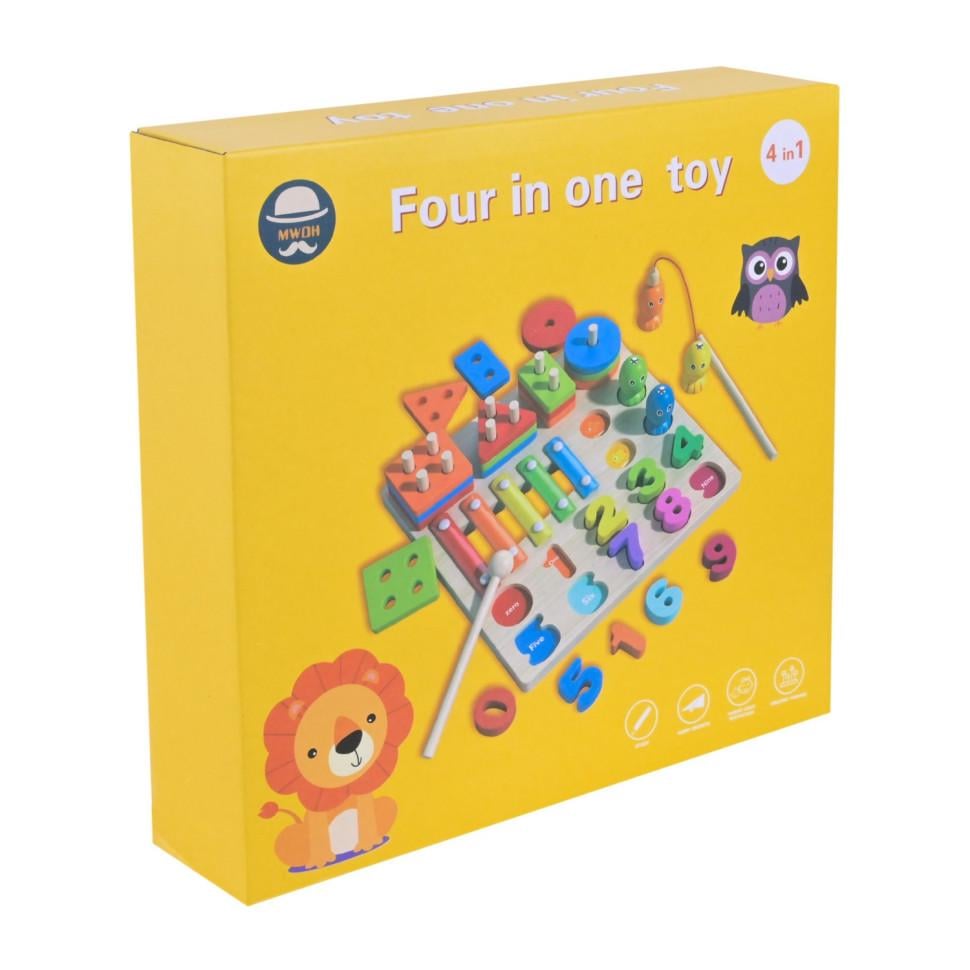 Деревянная игрушка Bambi 4в1 рыбалка/ксилофон/сортер 22,5х22,5 см (ID-180-D-409)