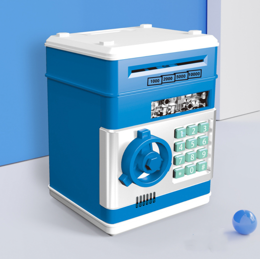 Копилка-сейф Number Bank детская с кодовым замком купюроприемником для бумажных денег и монет со звуковыми эффектами Синий (Е500166)