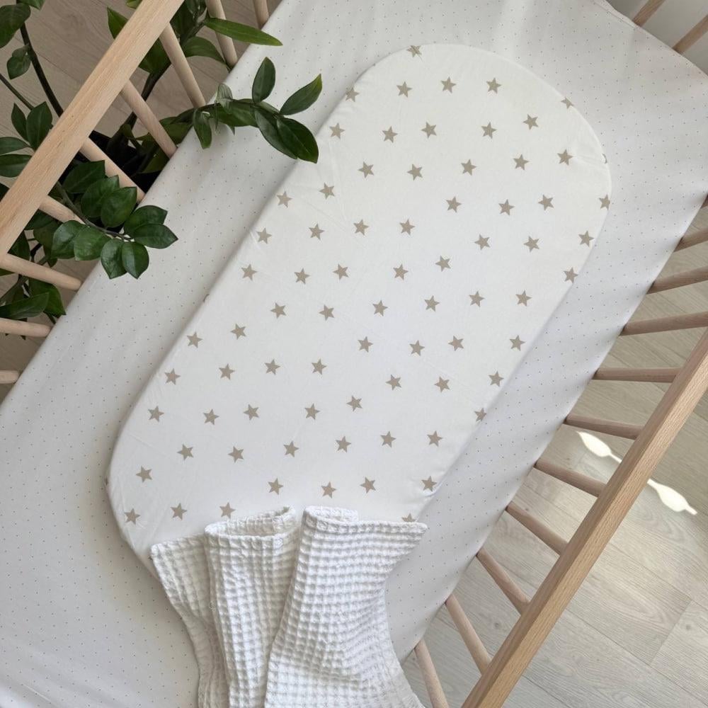 Простирадло дитяче Зірочки на резинці у візочок поплін 45х80 см Бежевий (1689)