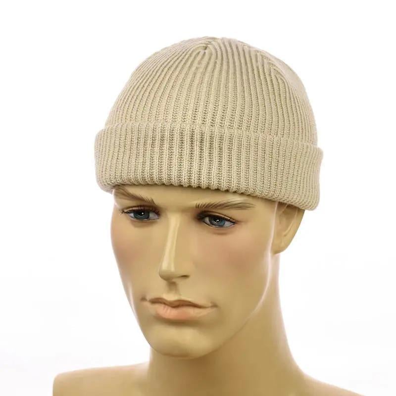 Шапка мини-бини унисекс с отворотом двойная вязка one size Светло-бежевый Шапка мини-бини унисекс с отворотом двойная вязка one size Светло-бежевый