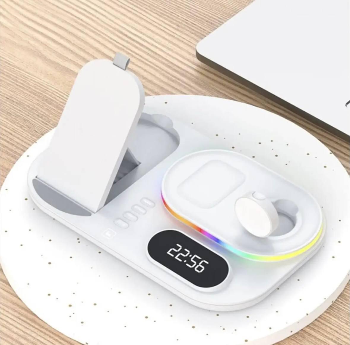 Зарядка бездротова док-станція для iPhone apple watch airpods 4в1 30W яБілий - фото 5