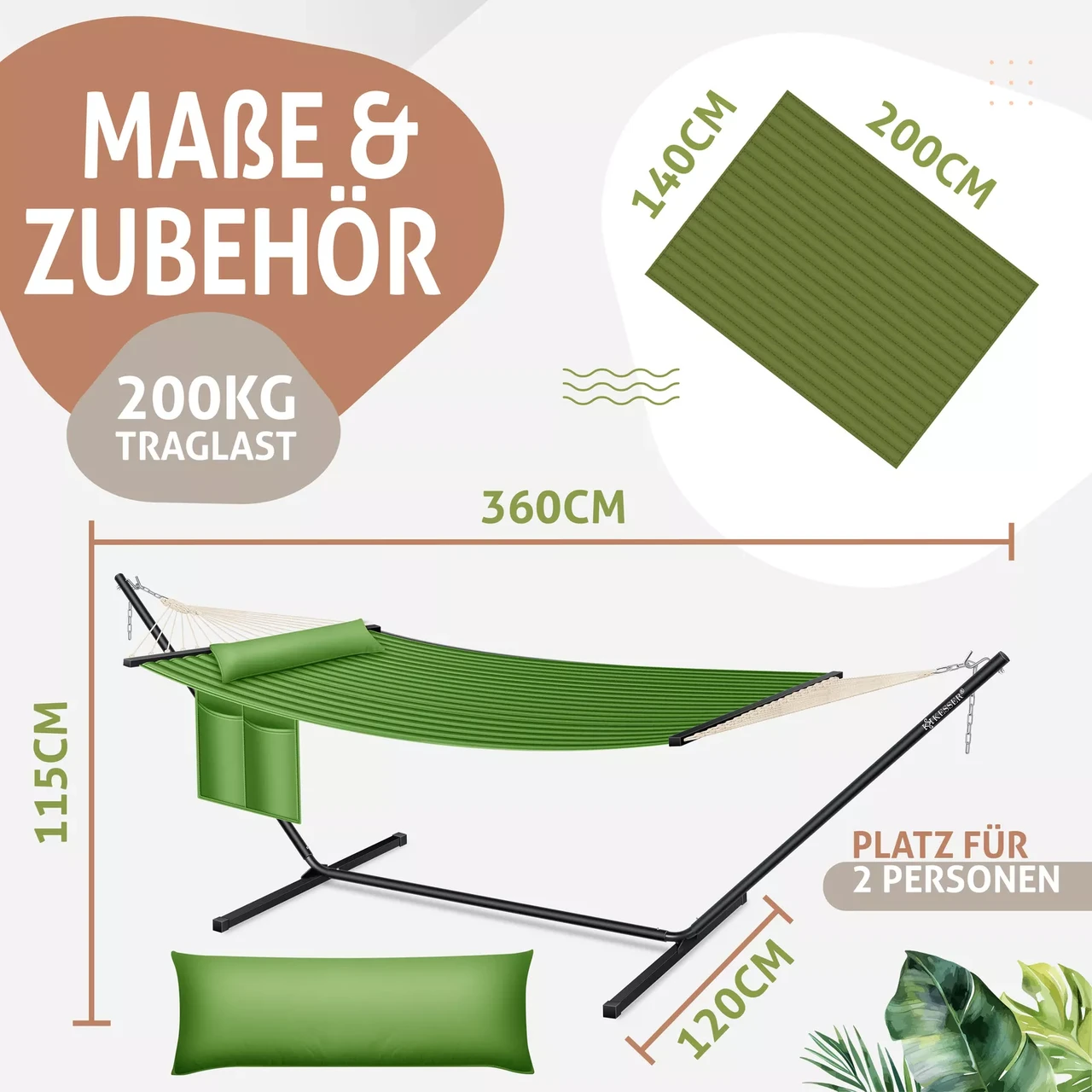 Гамак підвісний для саду та дачі KESSER 200 кг 360x120x115 см - фото 2