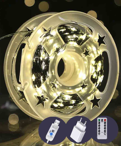 Гирлянда Роса 2000 LED 200 м с зеленым проводом/реле 8 режимов/USB/пульт Теплый белый (FFJ00118)