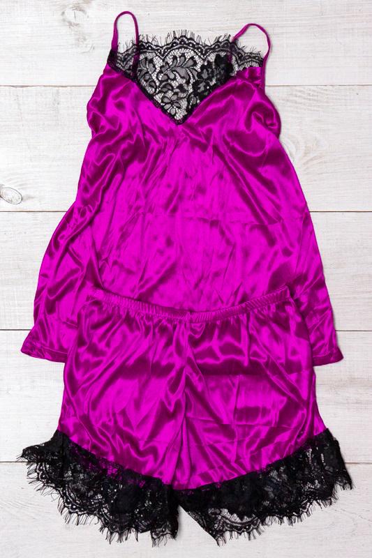 Комплект піжамний  жіночий однотонний з мереживом Носи Своє М Фуксія (15805)