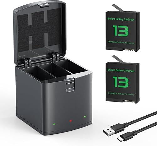 Аккумулятор и Smart-зарядка для GoPro Hero 13 Black 2 аккумулятора 2100 mAh/зарядный кейс (9/809)