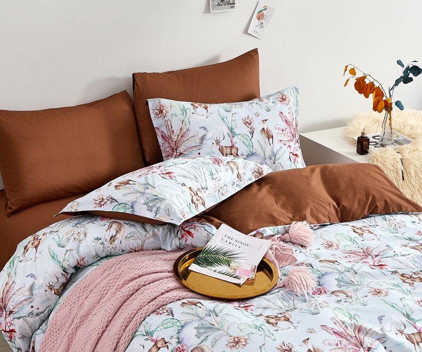 Комплект постельного белья египетский хлопок (сатин) Оленьи Тропы Word of Dream семейное 2х150х215 см