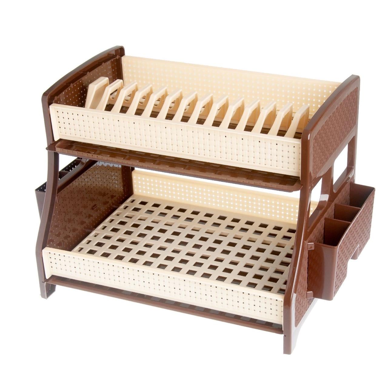 Сушилка для посуды Double 2 яруса с двумя поддонами Коричневый (24345897)