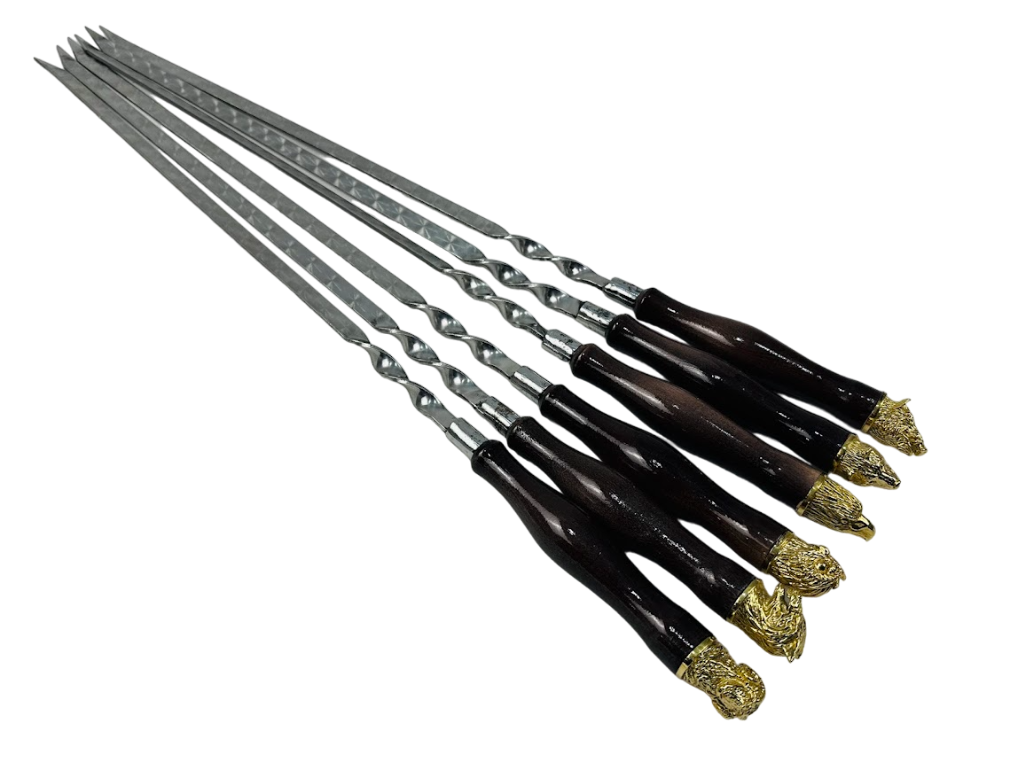 Набор шампуров подарочный Сафари из нержавеющей стали с деревянной ручкой 6 шт. (106-10-SH-3124)