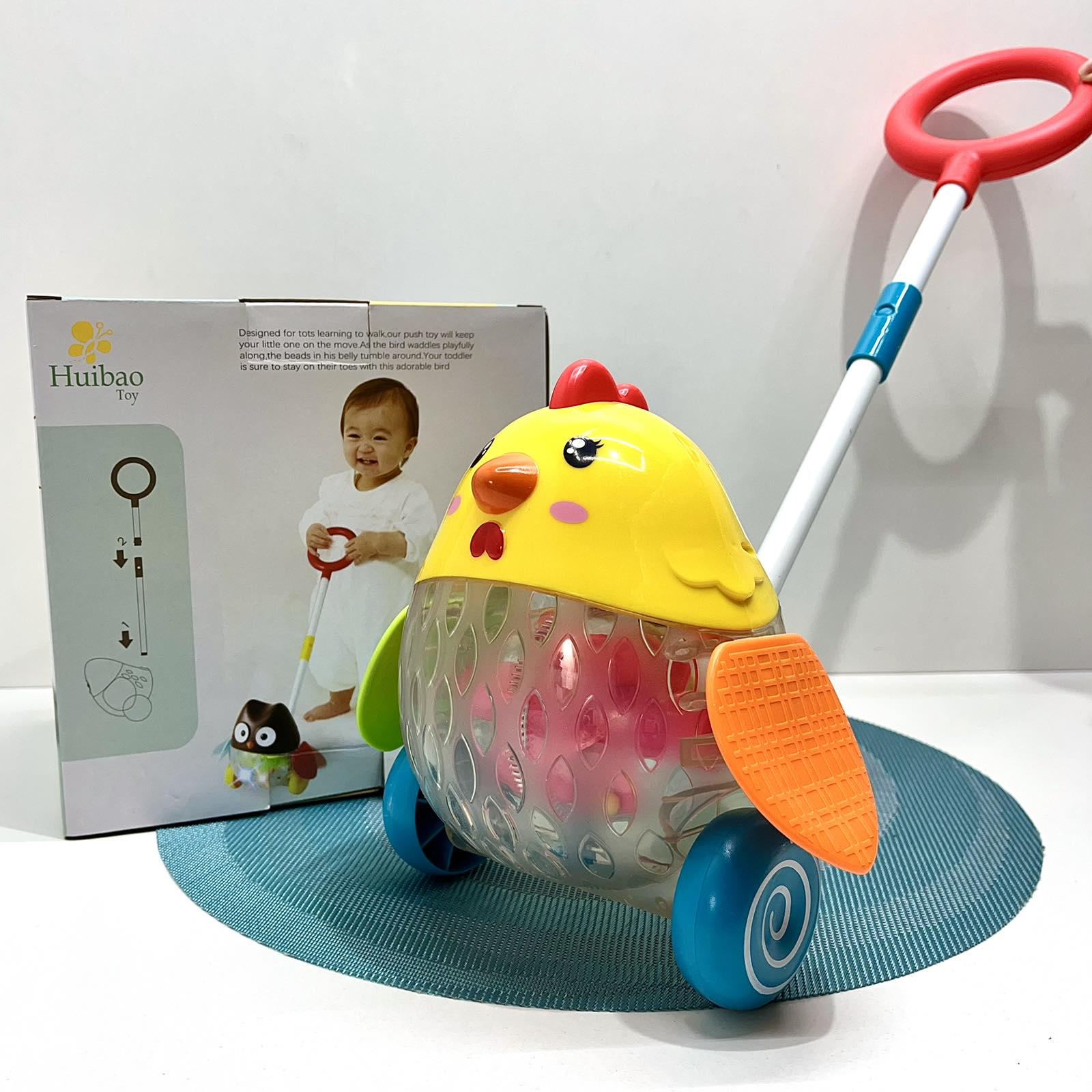 Каталка на палке для малышей Ципленок звуковые световые эффекты 48 см (1601ABC)