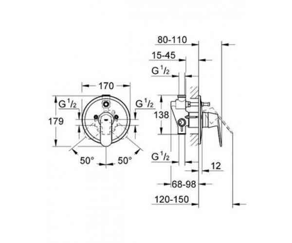 Змішувач для ванни та душу Grohe EUROSMART COSMOPOLITAN 32879000 прихованого монтажу (25663) - фото 2