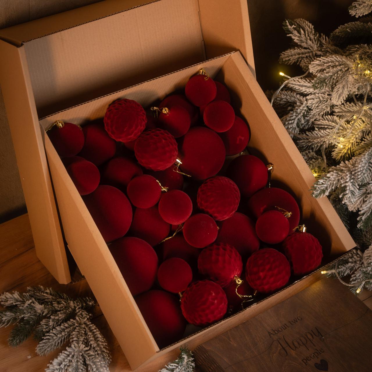 Ялинковий набір куль Новорічний Оксамит 40 шт. Бордовий (28555833)