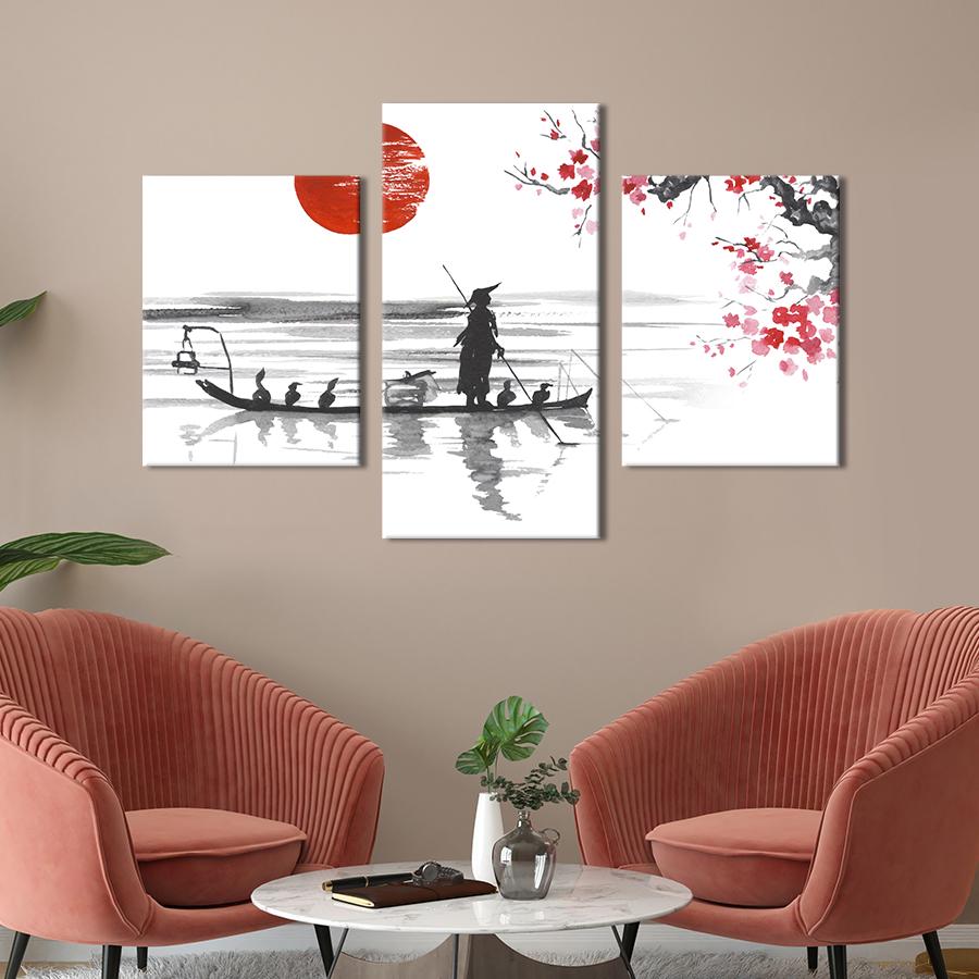 Картина для интерьера Японская графика старик в лодке под веткой сакуры 96x60 см (517-32) Картина для интерьера Японская графика старик в лодке под веткой сакуры 96x60 см (517-32)